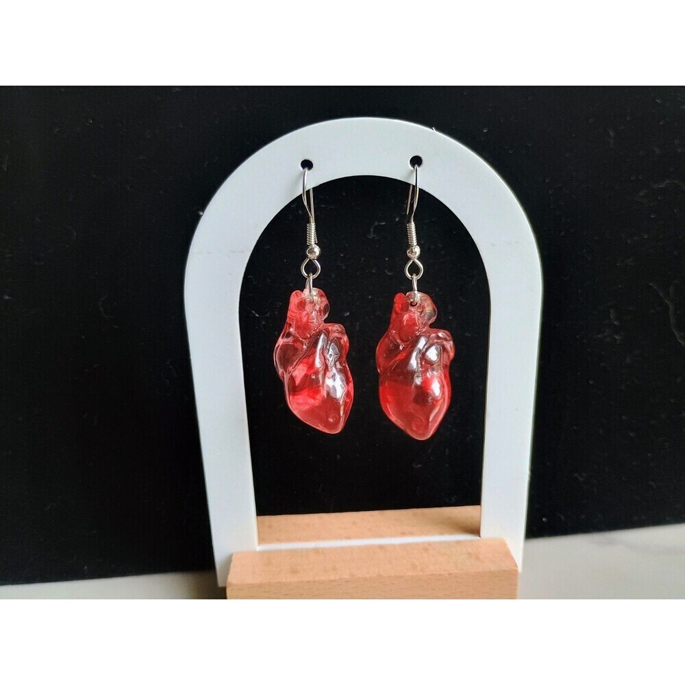 Anatomy Heart Earrings Red Resin Handmade Halloween Gothic